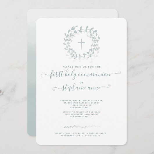 Communion Sage Wreath en Cross Kaart (Voorkant / Achterkant)