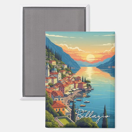 Comomeer Bellagio Italië Zonsondergang Magneet (Voorkant / Achterkant)