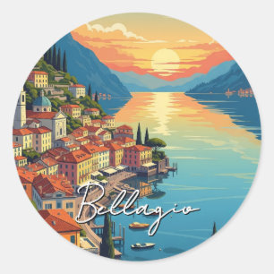 Comomeer Bellagio Italië Zonsondergang Ronde Sticker