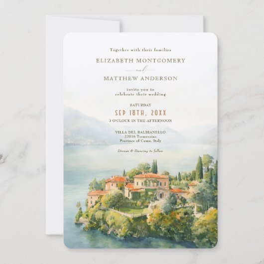 Comomeer Villa del Balbianello Bruiloft Kaart (Voorkant)
