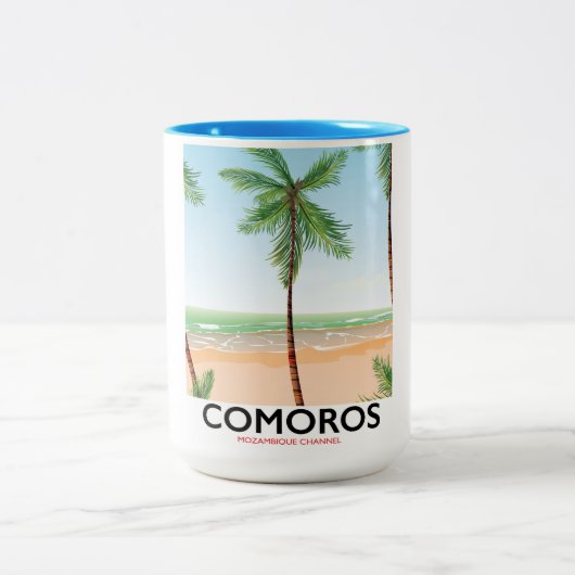 Comoren eiland vakantieposter. tweekleurige koffiemok (Center)
