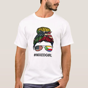 Comoros American Flag - VS Comorians Messy Bun T-shirt