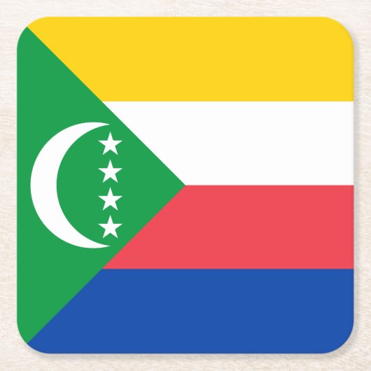 Comoros Flag Vierkante Kartonnen Onderzetter (Voorkant)