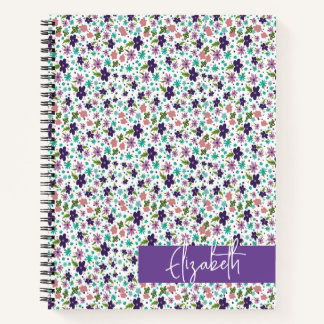 Compact Paars en Turquoise Bloemenspiraal Notitieboek