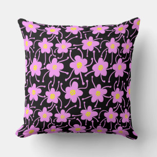 Compacte bloemen - Licht Violet en Geel op Blk Kussen