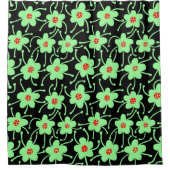 Compacte bloemen - Mint Green en Rood op zwart Douchegordijn (Voorkant)