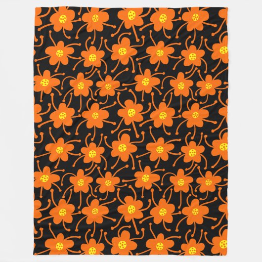 Compacte bloemen - Oranje en geel op zwart Fleece Deken (Voorkant)