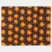 Compacte bloemen - Oranje en geel op zwart Fleece Deken (Voorkant (Horizontaal))