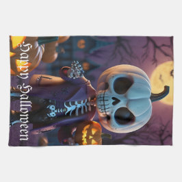 Companion van pompoenpatch skelet theedoek