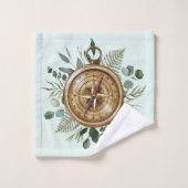 Compas de feuilles tropicales vertes à l'aquarelle (Gant de toilette)