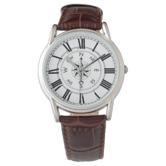Compas, Thème Nautique Montre En Cuir Brown
