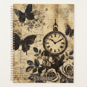 Compas vintage et papillon - Papier rustique (1)