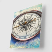 Compass Clouds Vierkante Klok (Hoek)