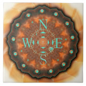 Compass Earth Om en Moon Mandala Ceramic Tile Tegeltje (Voorkant)