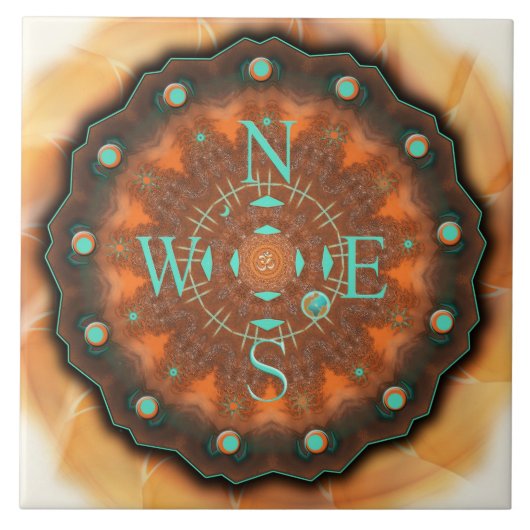 Compass Earth Om en Moon Mandala Ceramic Tile Tegeltje (Voorkant)