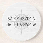 Compass GPS Home Coordinates On Wood Zandsteen Onderzetter (Voorkant)