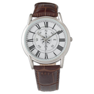Compass, Nautical Theme Brown Leather Watch Horloge