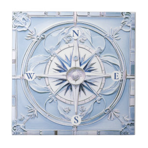 Compass Roos Art Nouveau Faux Relief Blue Nautical Tegeltje