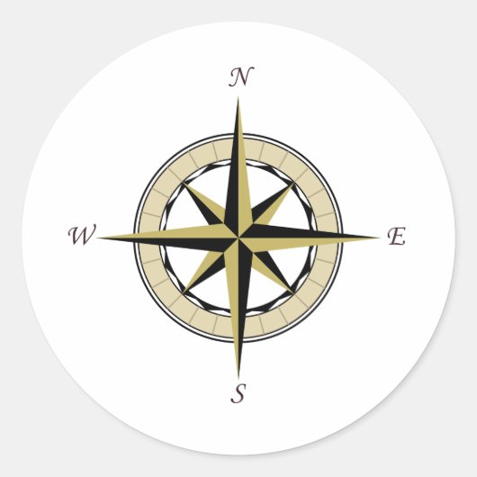 Compass Roos Art Ronde Sticker (Voorkant)