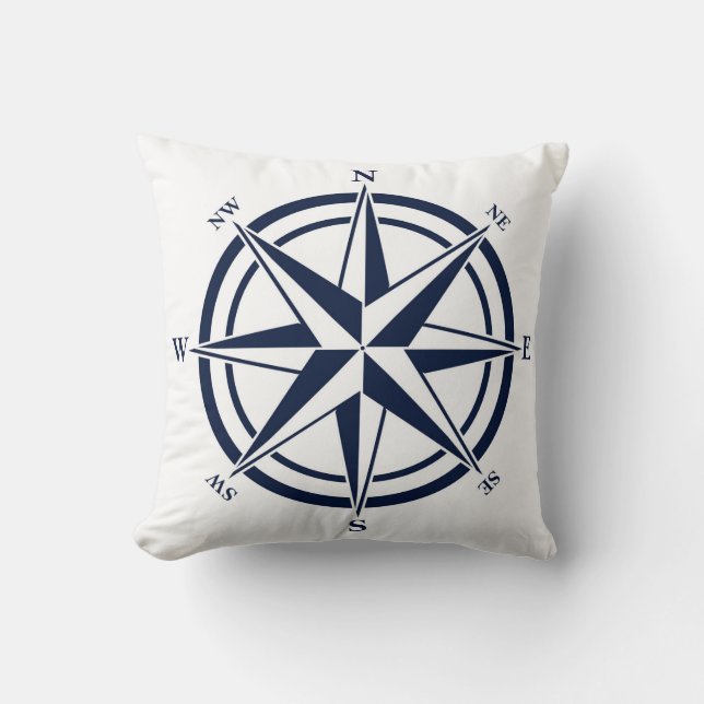 Compass Roos Blue Nautical Kussen (Voorkant)