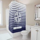 Compass Roos Blue Stripes Bathroom Douchegordijn (In situ)