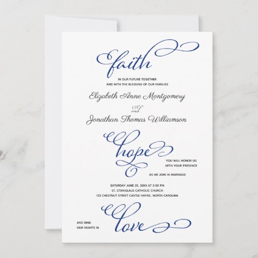 Compass Roos Faith Hope Love Script Weddenschap Kaart (Voorkant)