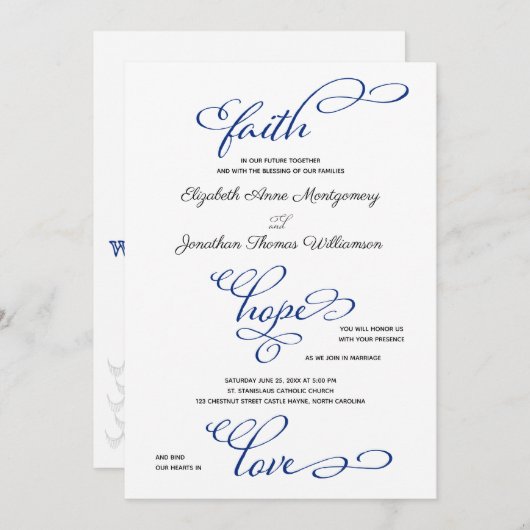 Compass Roos Faith Hope Love Script Weddenschap Kaart (Voorkant / Achterkant)