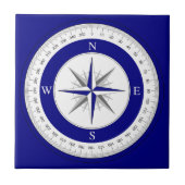 Compass Roos Navy Donkerblauw en Wit Nautisch Tegeltje (Voorkant)