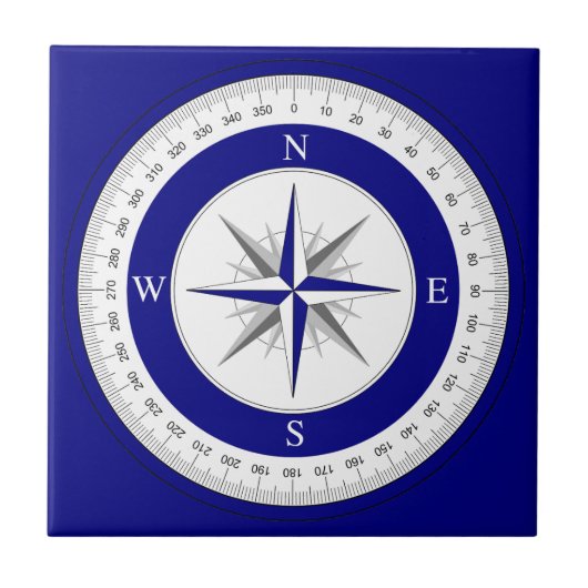 Compass Roos Navy Donkerblauw en Wit Nautisch Tegeltje (Voorkant)