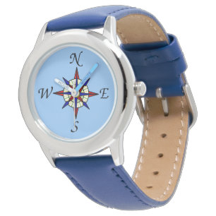 Compass Roos op blauw Horloge
