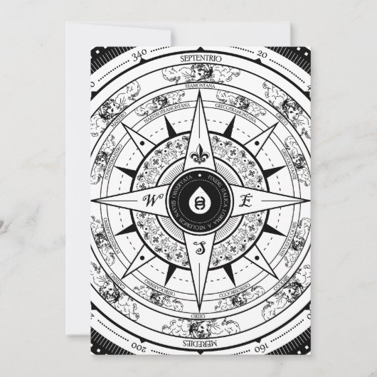 Compass Roos - Rectangle Invitation Card (wit) Kaart (Voorkant)