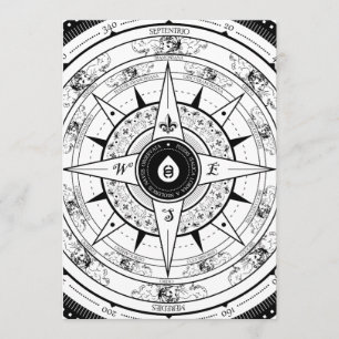 Compass Roos - Rectangle Invitation Card (wit) Kaart