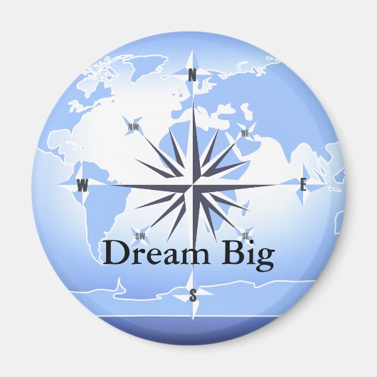 Compass Roos Sailing Ocean Blue Dream Big Magnet Magneet (Voorkant)