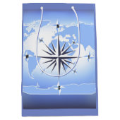 Compass Roos Sailing Ocean Blue Med Gift Bag Medium Cadeauzakje (Voorkant)