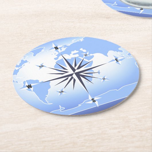 Compass Roos Sailing Ocean Blue Round Onderzetter (Gebogen)