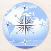 Compass Roos Sailing Ocean Blue Round Onderzetter (Voorkant)