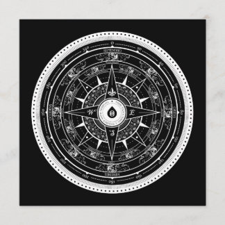 Compass Roos - Square Invitation Card (zwart) Kaart