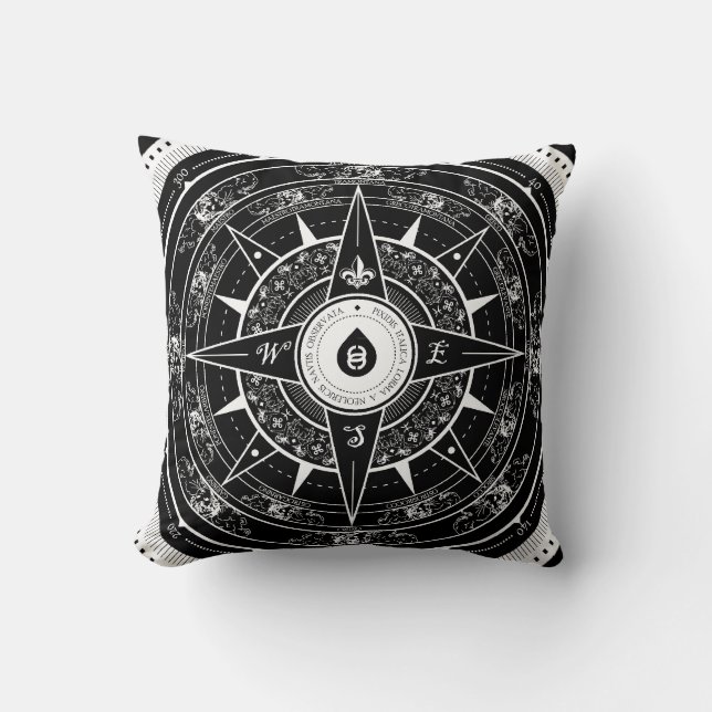 Compass Roos - Square Sierkussen (zwart) (Voorkant)