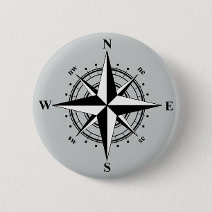 Compass Roos zwart-wit Ronde Button 5,7 Cm