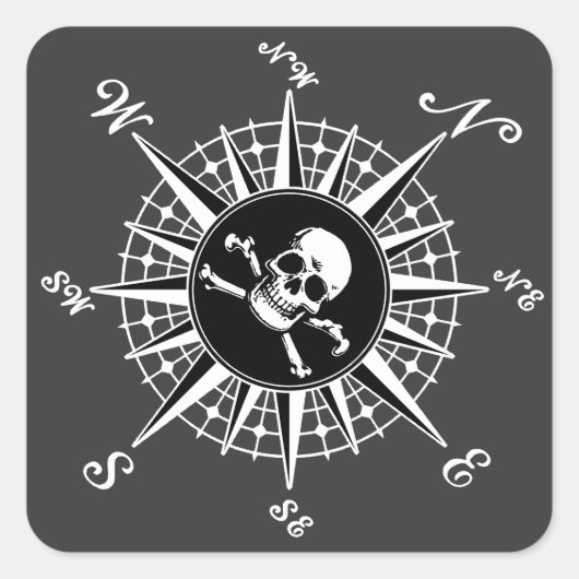 Compass Skull Vierkante Sticker (Voorkant)