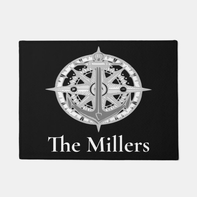 Compass Star Anchor Nautical Last Name Deurmassa Deurmat (Voorkant)