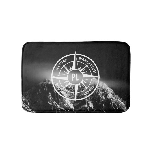 Compass star embleem monogram dramatische bergen badmat (Voorkant)