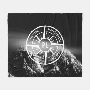 Compass star embleem monogram dramatische bergen fleece deken