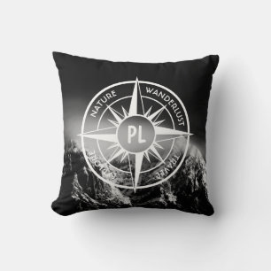 Compass star embleem monogram dramatische bergen kussen