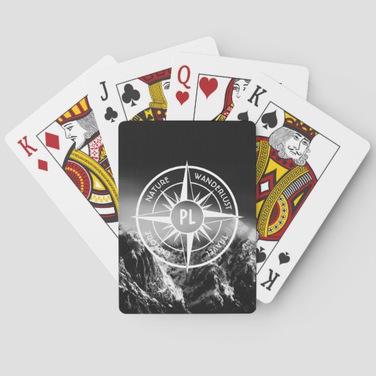 Compass star embleem monogram dramatische bergen pokerkaarten (Achterkant)
