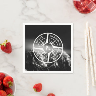 Compass star embleem monogram dramatische bergen servet
