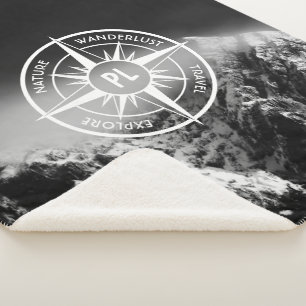 Compass star embleem monogram dramatische bergen sherpa deken
