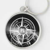 Compass star embleem monogram dramatische bergen sleutelhanger (Voorkant)