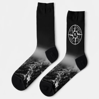 Compass star embleem monogram dramatische bergen sokken