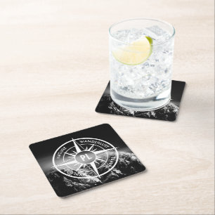 Compass star embleem monogram dramatische bergen vierkante kartonnen onderzetter